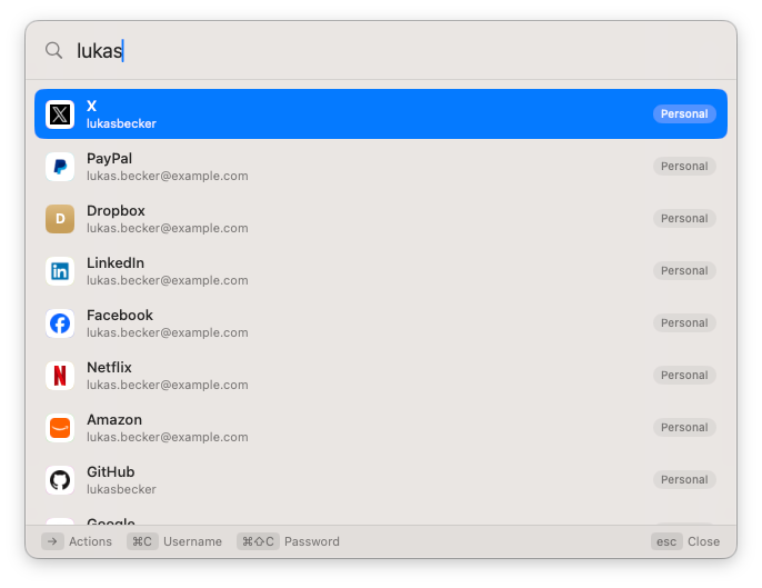 Quick-access search panel