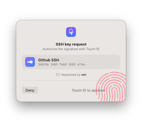 SSH key signature request with a Touch ID prompt